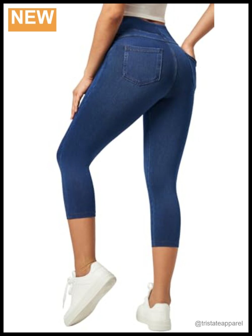 Stretchy Pull On Capri Jeans High Waist Denim Leggings Butt Lift